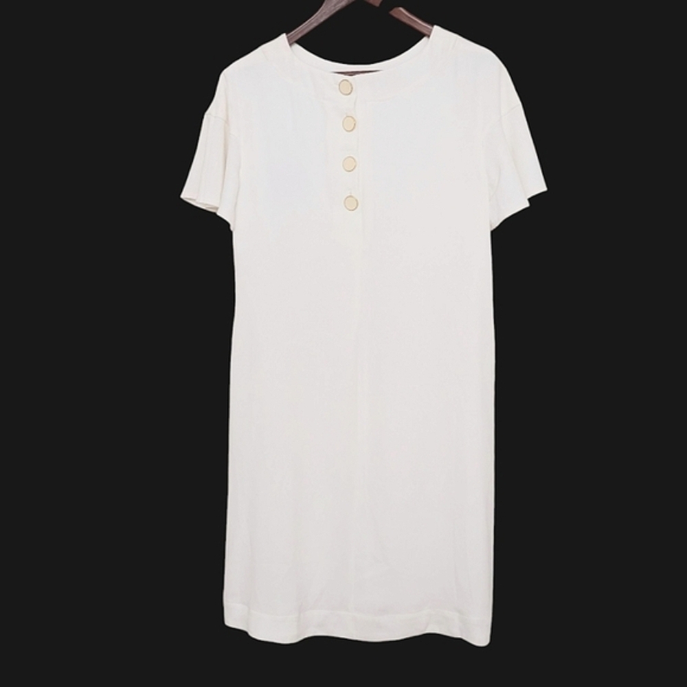 NEW Elie Tahari Flared Short Sleeve White 1/4 Button Dress Size 10
